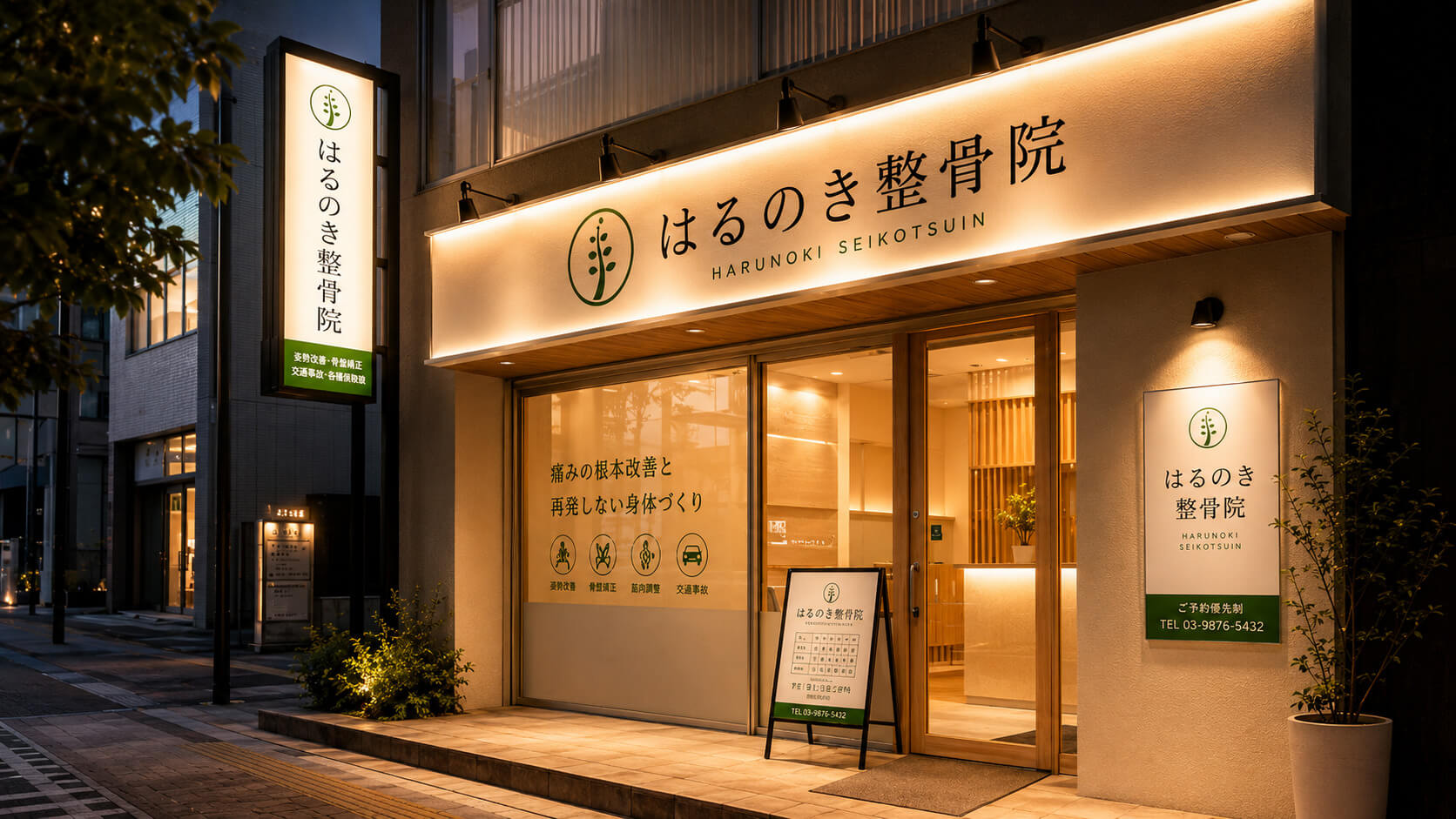 夜間に見やすい整体院の看板デザイン例