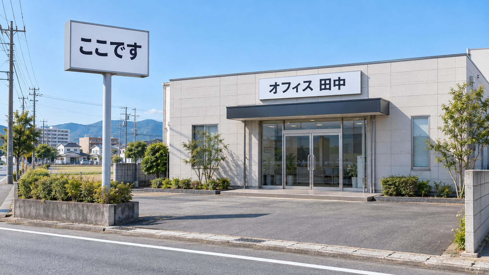 福岡県内の店舗の外壁に取り付けられた自立看板とファサード看板